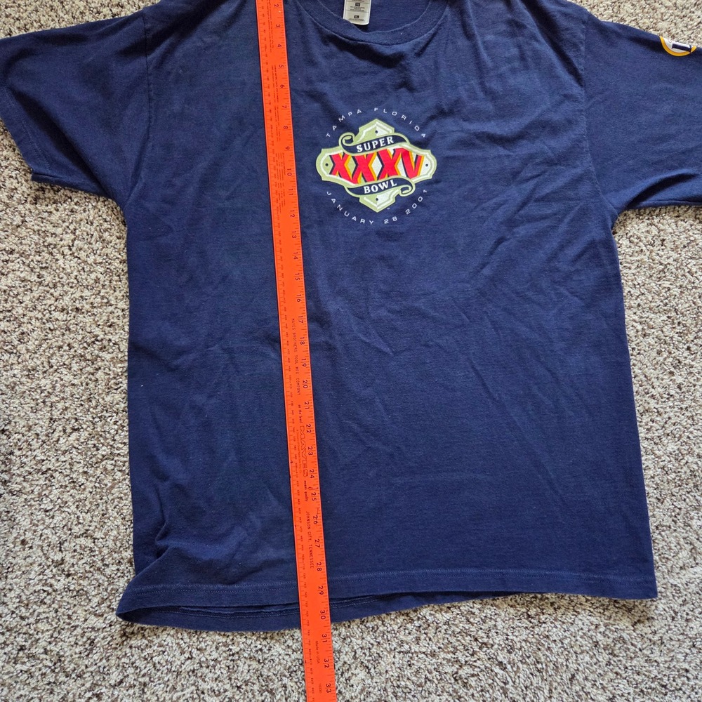 Vintage 2001 Super Bowl XXXV T-Shirt Ravens Giants Miller Lite Navy XL Tampa FL - Picture 5 of 8